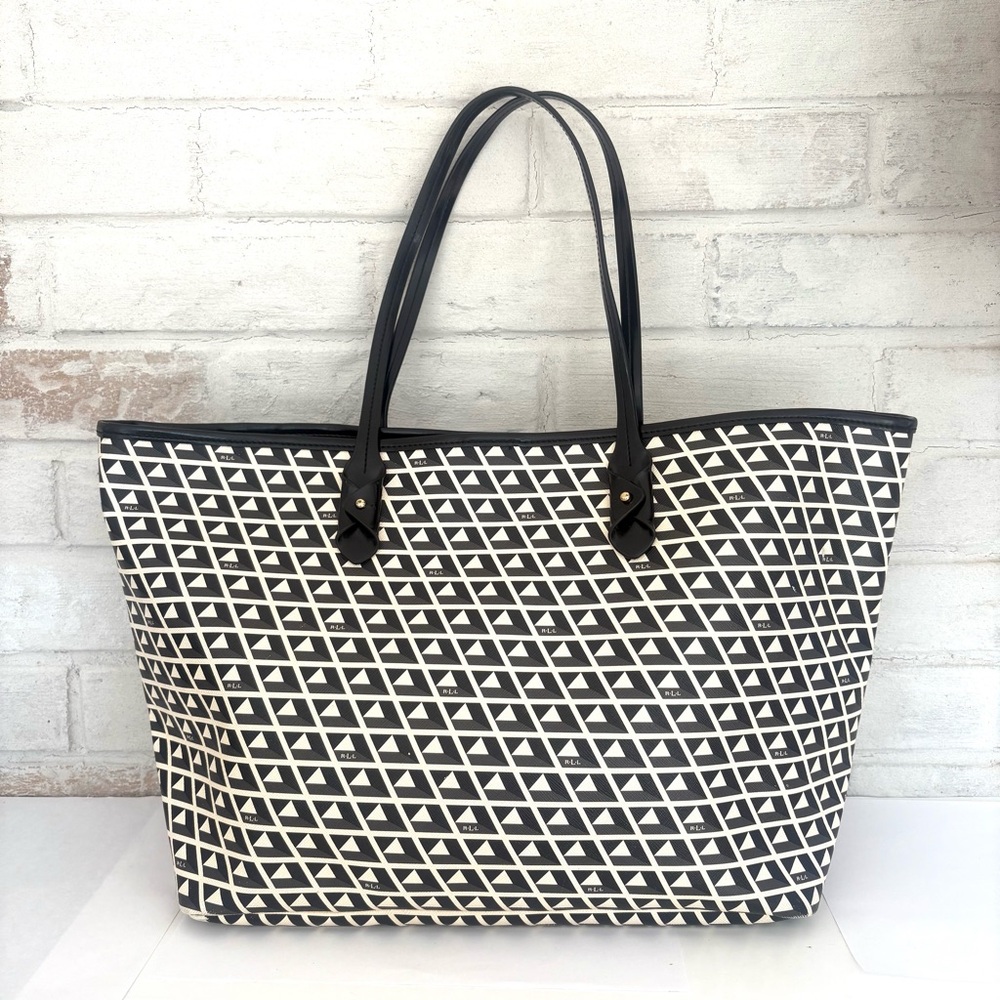 Lauren Ralph Lauren Stylish Black and White Geometric Tote Bag